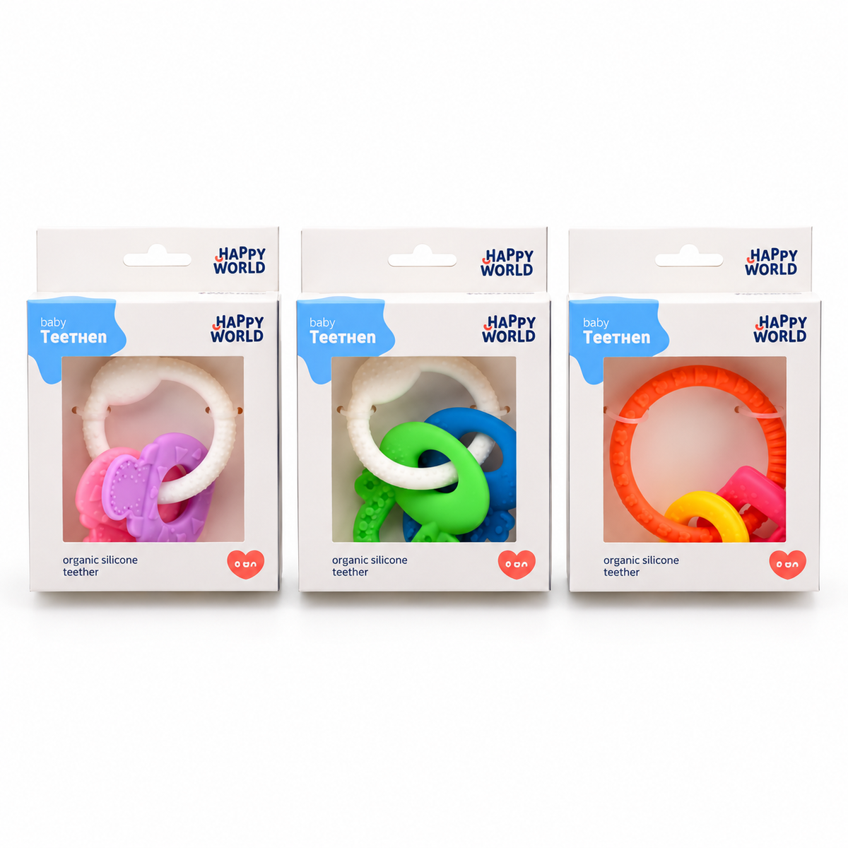 Silikon-Beißring für Babys, 4-fach sortiert – Produktansicht 1